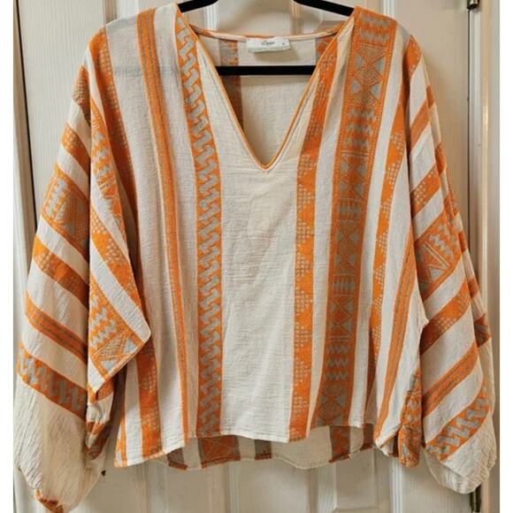 Devotion TWINS Antipsara Puff Sleeve Orange White Stripe Oversized Blouse Xsmall - Picture 5 of 7